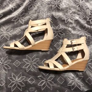 Cream colored open toed wedges